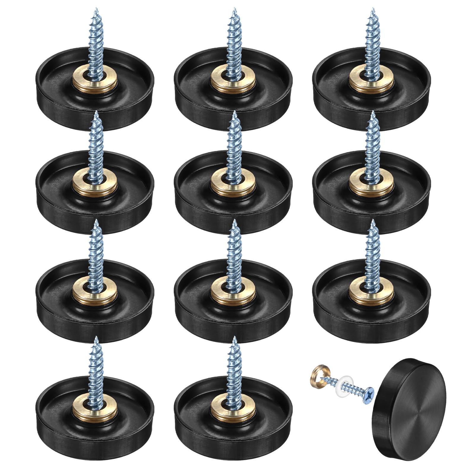 M METERXITY 12-Pack Screw Covers Caps, 1" Dia Stainless Steel Brushed Mirror Decorative Screws Cap Nails Fasteners for Sign Advertising Hardware/Bathroom Upholstery Head Covers [Black]