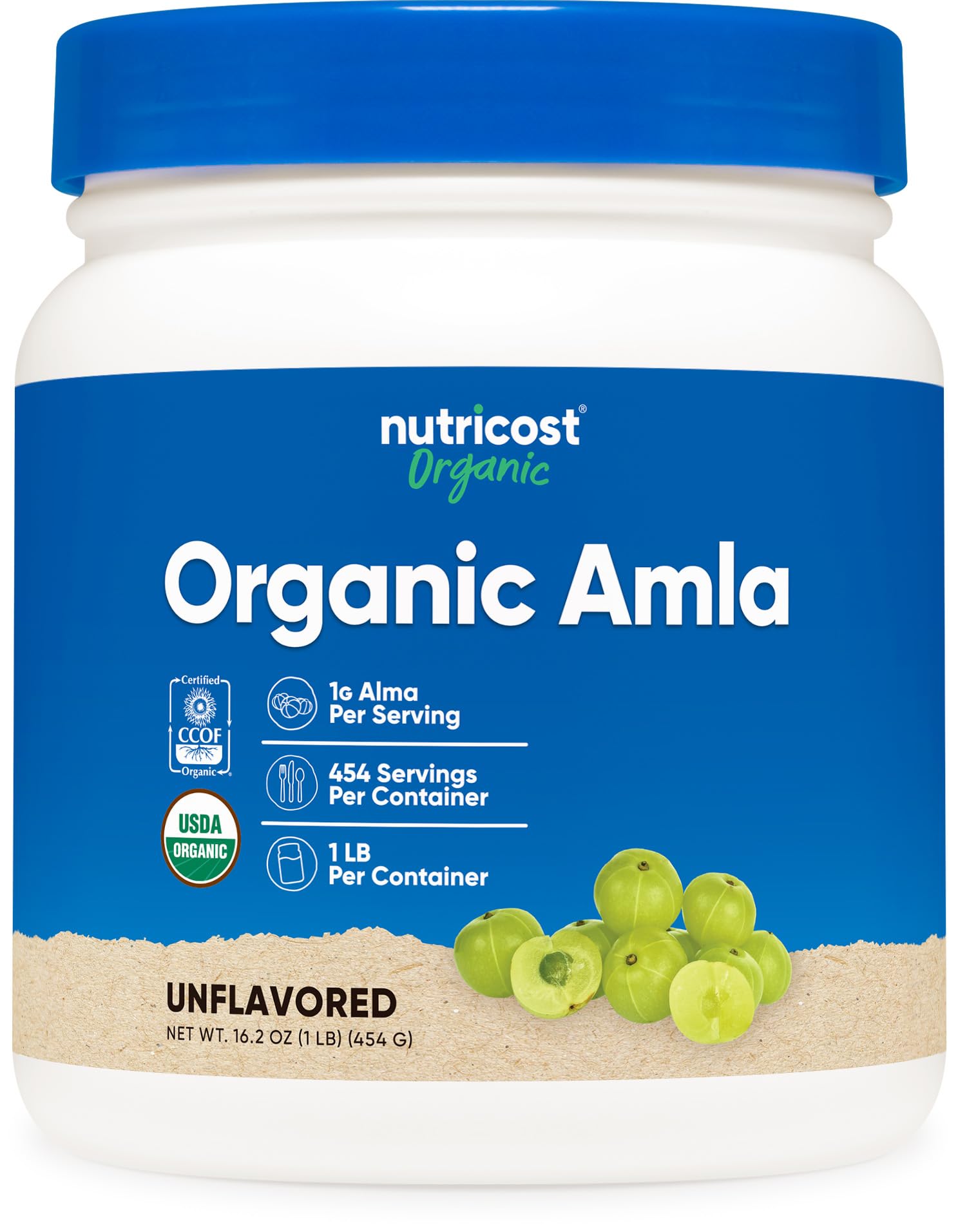 Nutricost Polvere di Amla biologica 1 libbra (non aromatizzata) - 1 grammo per porzione, vegana, senza OGM