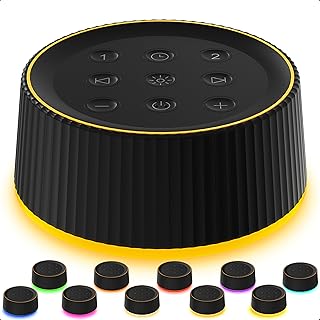 BGOVERSS White Sound Machine with 26 Soothing Sounds, 10 Colors Night Light Noise Machine for Adults Baby Kids, Sleep Machines with 6 Timers Portable Plug for Baby, Adults, Home Office Travel, Black