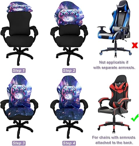 Miniatura 6 de Fundas para sillas de juegos, impresión 3D, de una pieza, ajuste universal, funda de asiento para silla de juegos con reposabrazos (color estilo 1)