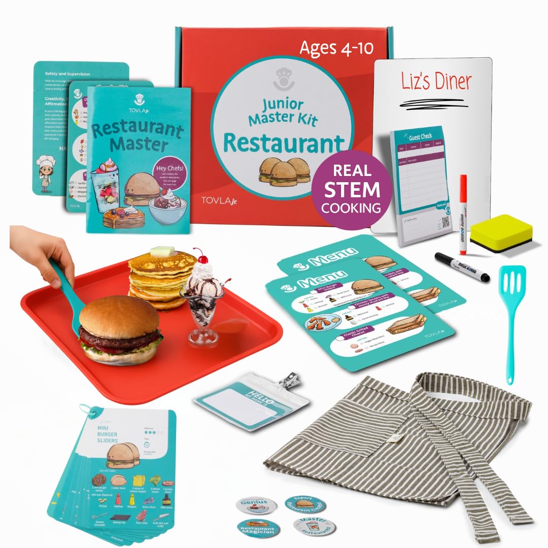 Tovla Jr. Real Restaurant Cooking Set for Kids | Montessori-Inspired STEM Kit for Ages 4+ | Hands-On Cooking Tools, Visual Recipe Cards, Educational
