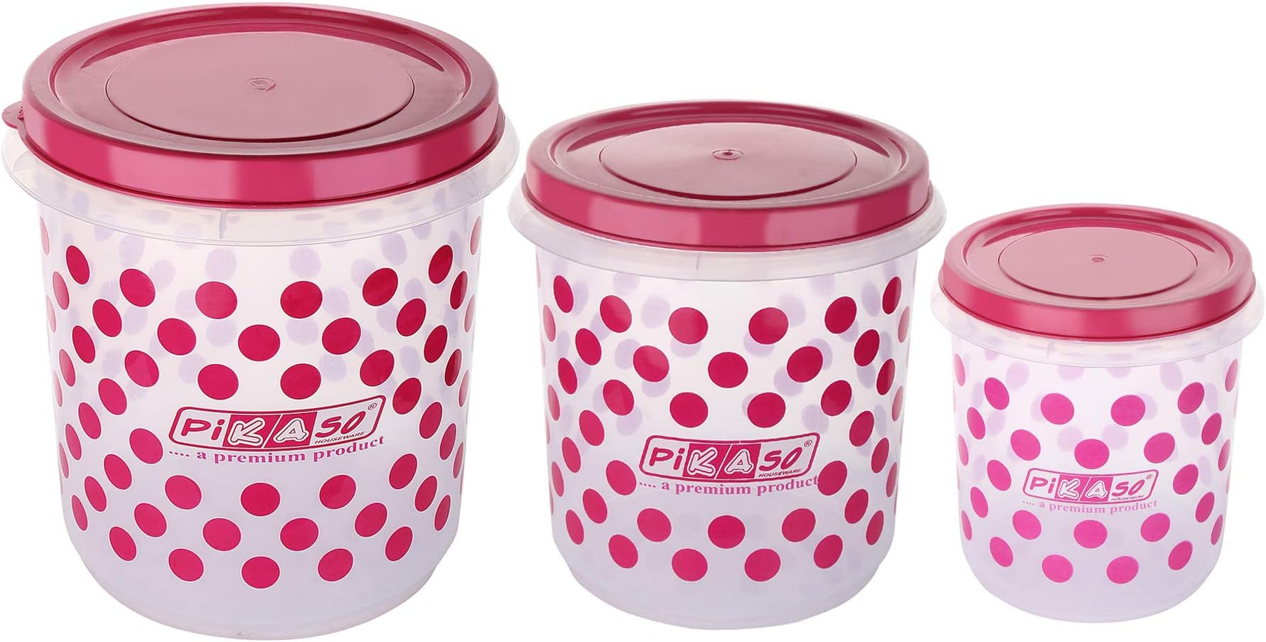 Pikaso Kitchen King_Pink Plastic Container - 10 kg, 7 kg, 5 kg, 3 Pieces, Blue Pink