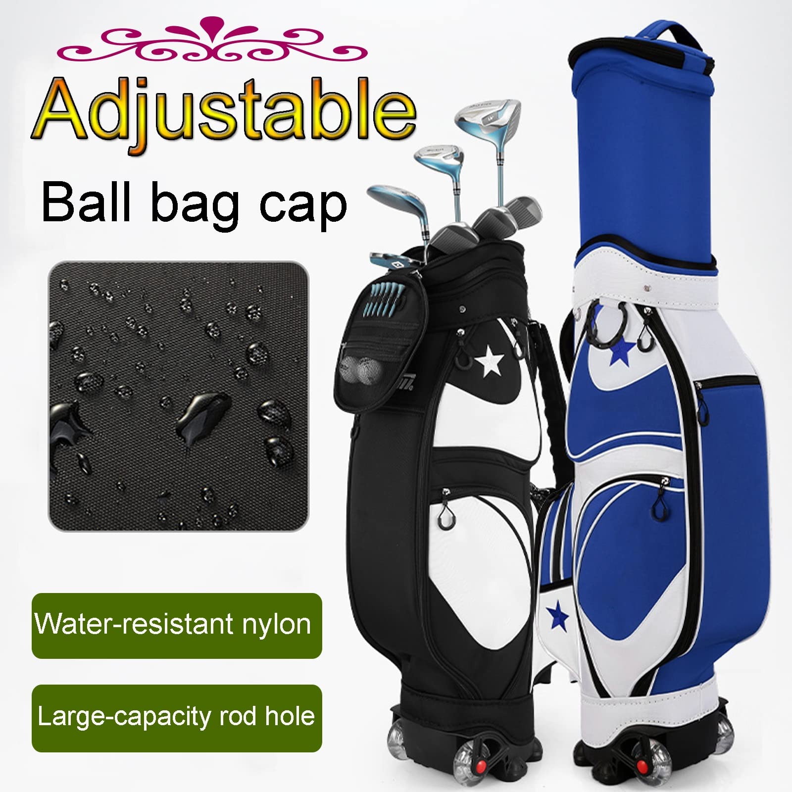 Golf Travel Bag with Wheels, Lightweight Stand Carry Bag, Golf Push Cart Bag, Practical, Convenient and Fashionable, with Zipper Pocket, Nylon Material