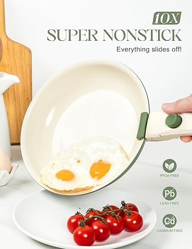 Miniatura 2 de MICHELANGELO Juego de sartenes de cerámica, sartenes de 8 pulgadas, 9.5 pulgadas y 11 pulgadas con mango extraíble, juegos de sartenes