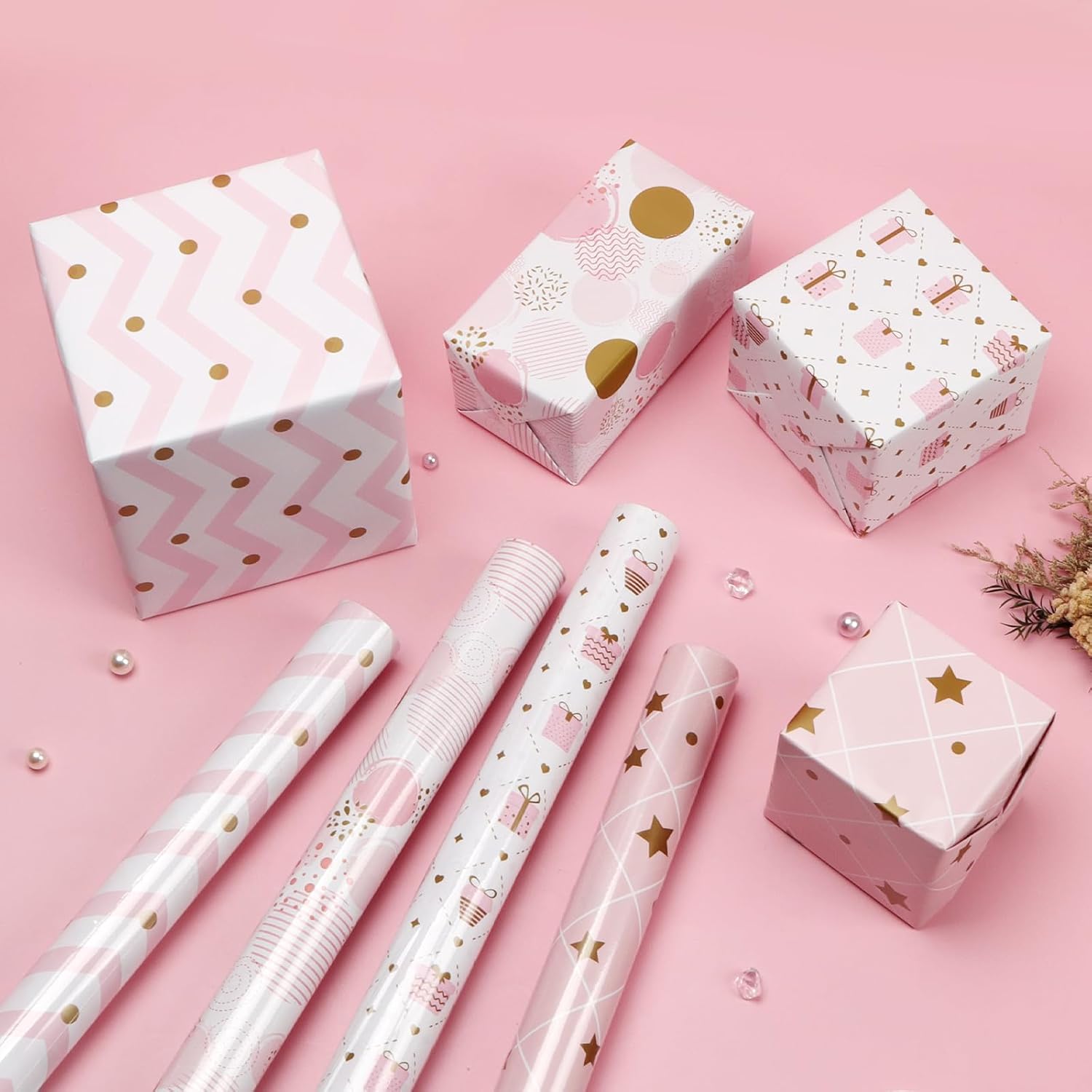 PARTY GO Pink Birthday Wrapping Paper, 4 Rolls 43 x 300 cm, Gift Wrapping Paper for Girls and Children, Birthday Gift Wrapping Paper for All Birthday Occasions image 5