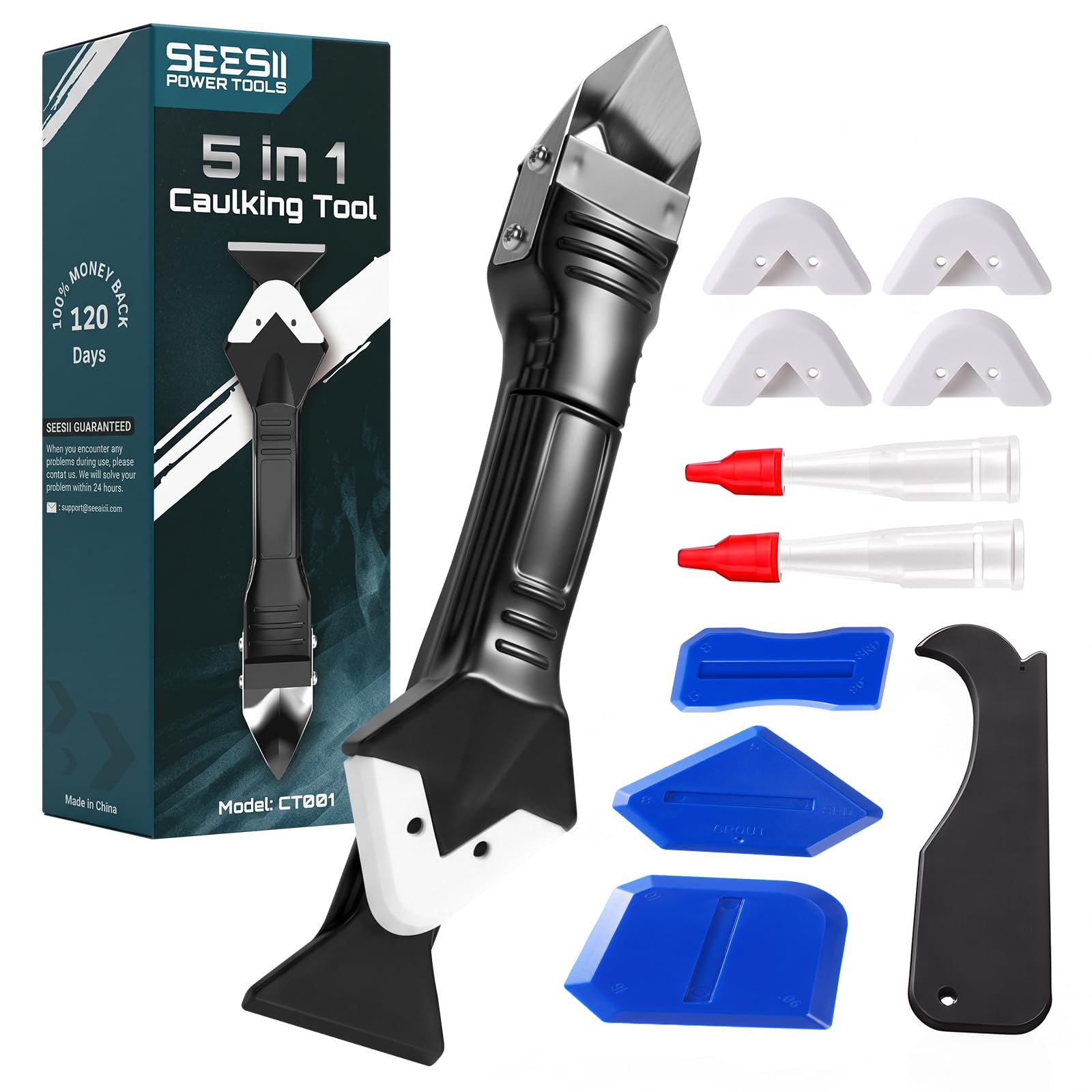 SEESII Caulking Tool 5-in-1,Caulking Grout Removal Tool Kit