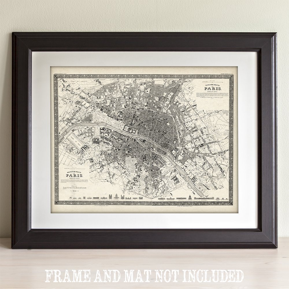 Amazon.com: Vintage 1844 Paris France Map 11x14 Unframed Poster