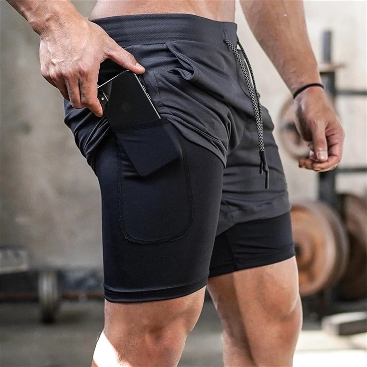Men's Casual Outdoor Multi-Pocket Shorts Loose Double-Layer Fitness Short Pants Summer Running Sports 5 Point Pant