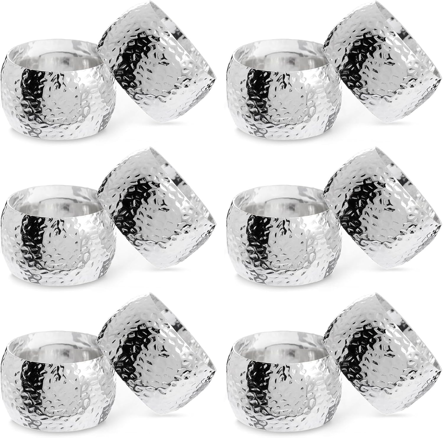 Farmlyn Creek Silver Napkin Rings Set of 12 - 1.8in Polished Zinc Holders for Cloth & Paper Napkins, Elegant Wedding Party Table Decor