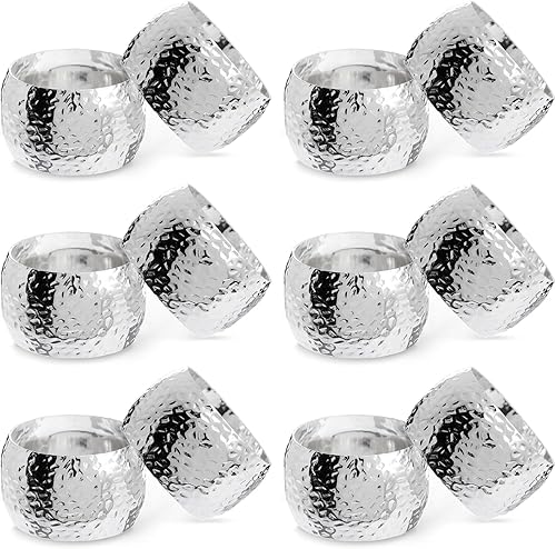 Farmlyn Creek Juego de servilleteros plateados de 12 a 1.8 pulgadas, redondos de zinc pulido, servilleteros a granel para tela y papel, decoración