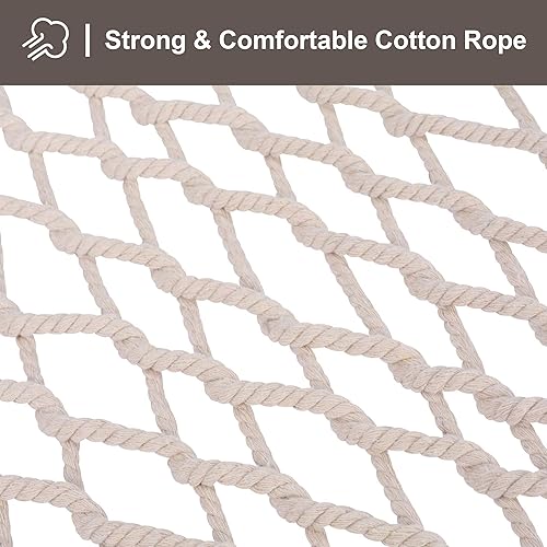 Miniatura 4 de SUNCREAT Hammocks - Hamaca doble de cuerda tradicional con barra esparcidora de madera dura y bolsa de transporte, capacidad de 450 libras, natural