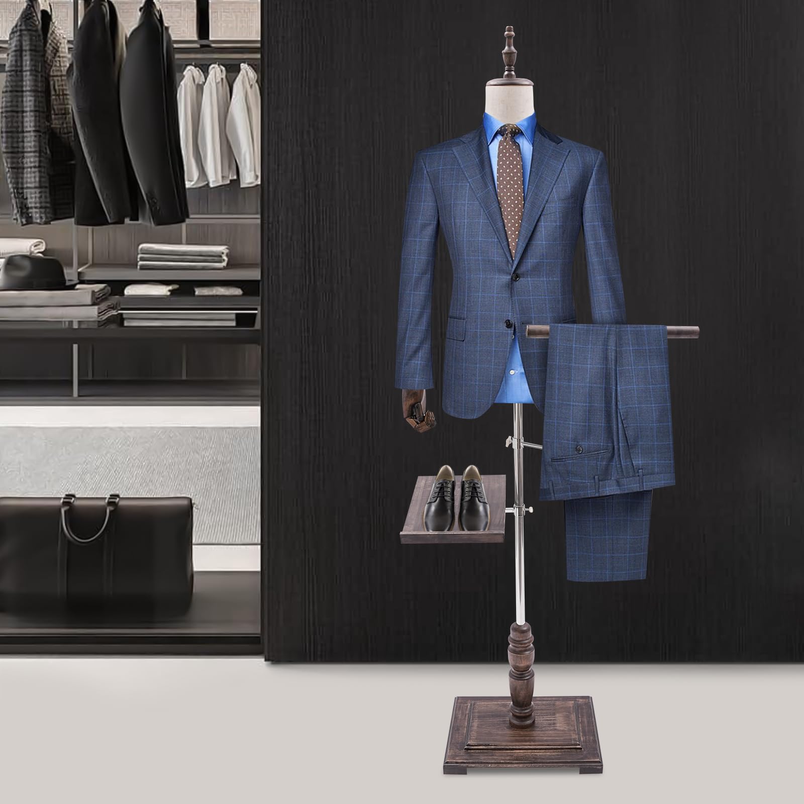 Male Mannequin Torso with Stand Height Adjustable Mannequin for Sewing Clothing Manikin Body for Market Shop Window Display, Detachable Shoe Holder & Pants Rack (White)