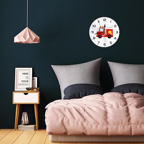Miniatura 5 de Reloj de pared para niños, camión de bomberos, 10 pulgadas, silencioso, sin tictac, fácil de leer, reloj de pared para niños y niñas, decorativo