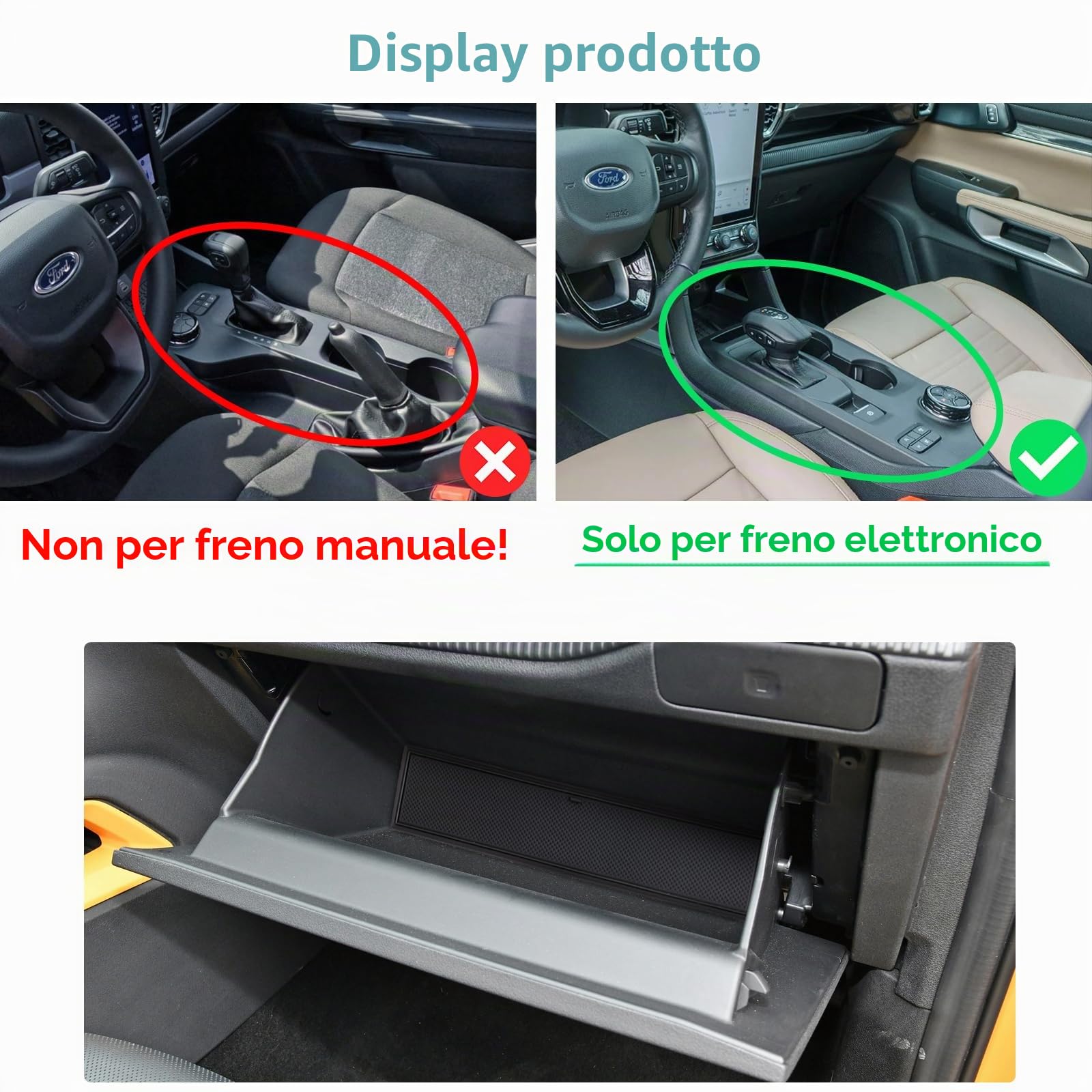 GAFAT Compatibile con Ford Ranger T9 2025 2026-2023 (Freno Elettronico) Tappetini Antiscivolo, Ranger T9 Raptor Wildtrak Tappetino Gomma, Console Centrale, Cuciture Porte, Accessori Ranger 2025 (Nero)