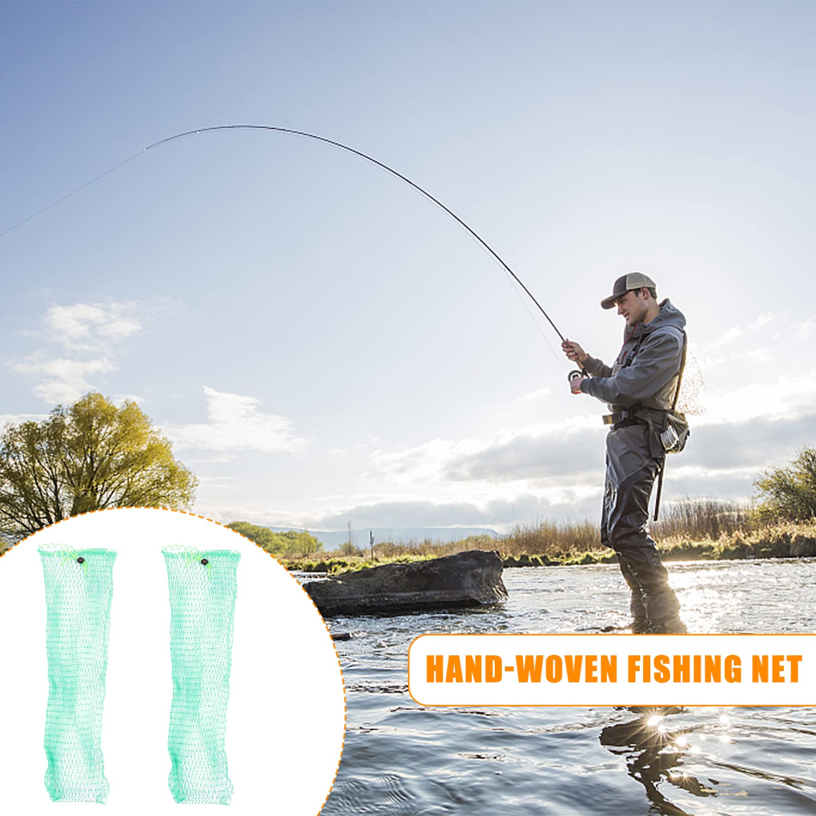 Mipcase Lot De 4 Filets De Pêche Tissés À La Main Capacité avec Cordon De Serrage Sécurisé pour La Pêche en Rivière 2 Pièces X 4