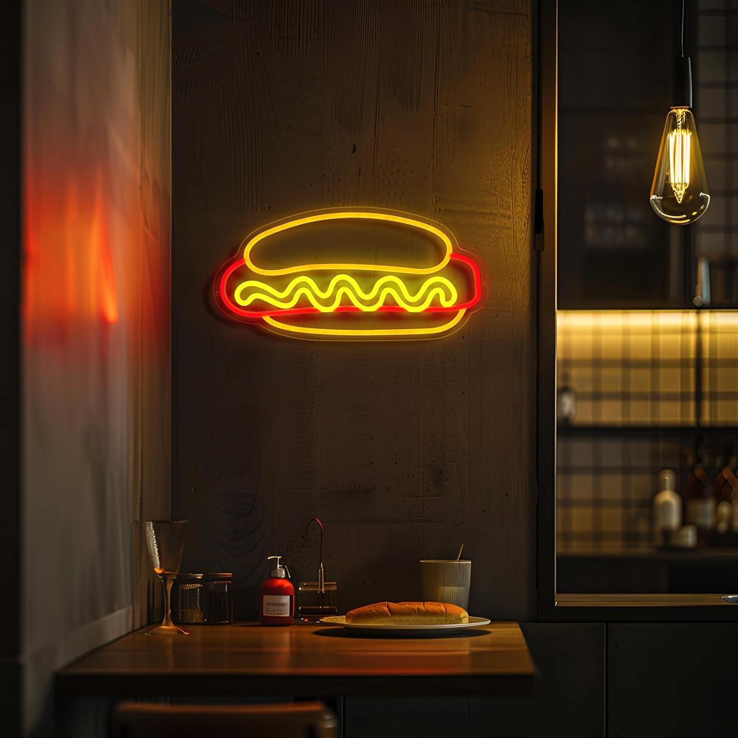 Hot Dogs Neon Sign for Wall Decor, Business LED Neon Light, Fast food Neon Light, hotdog Signs for Restaurant, Kitchen, Party, Hot Dog Lovers Food Decor, USB Powered, Size 12.5 * 11.4in