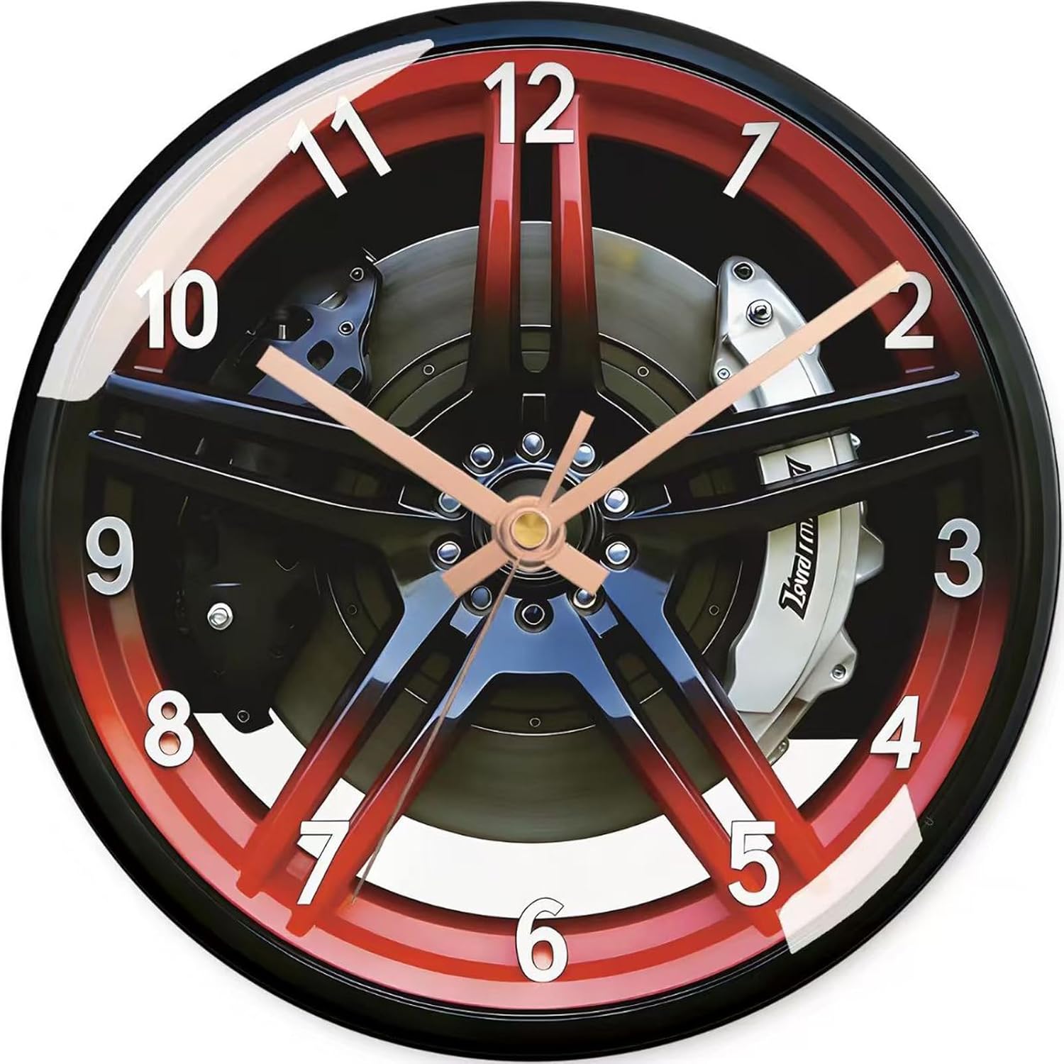 12-Inch Wall Clock, Car Wheel Design, Silent Battery Operated, Premium,High-Definition Glass Dial, Perfect for Home & Man Cave