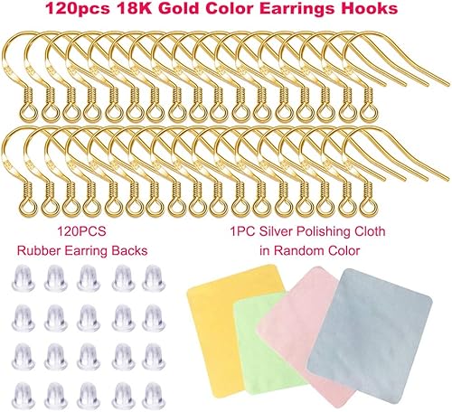 Miniatura 91 de Ganchos de oro para aretes, 80 piezas/40 pares, cables de oreja, 240 piezas hipoalergénicas de joyería con anillos de salto y tapones de silicona
