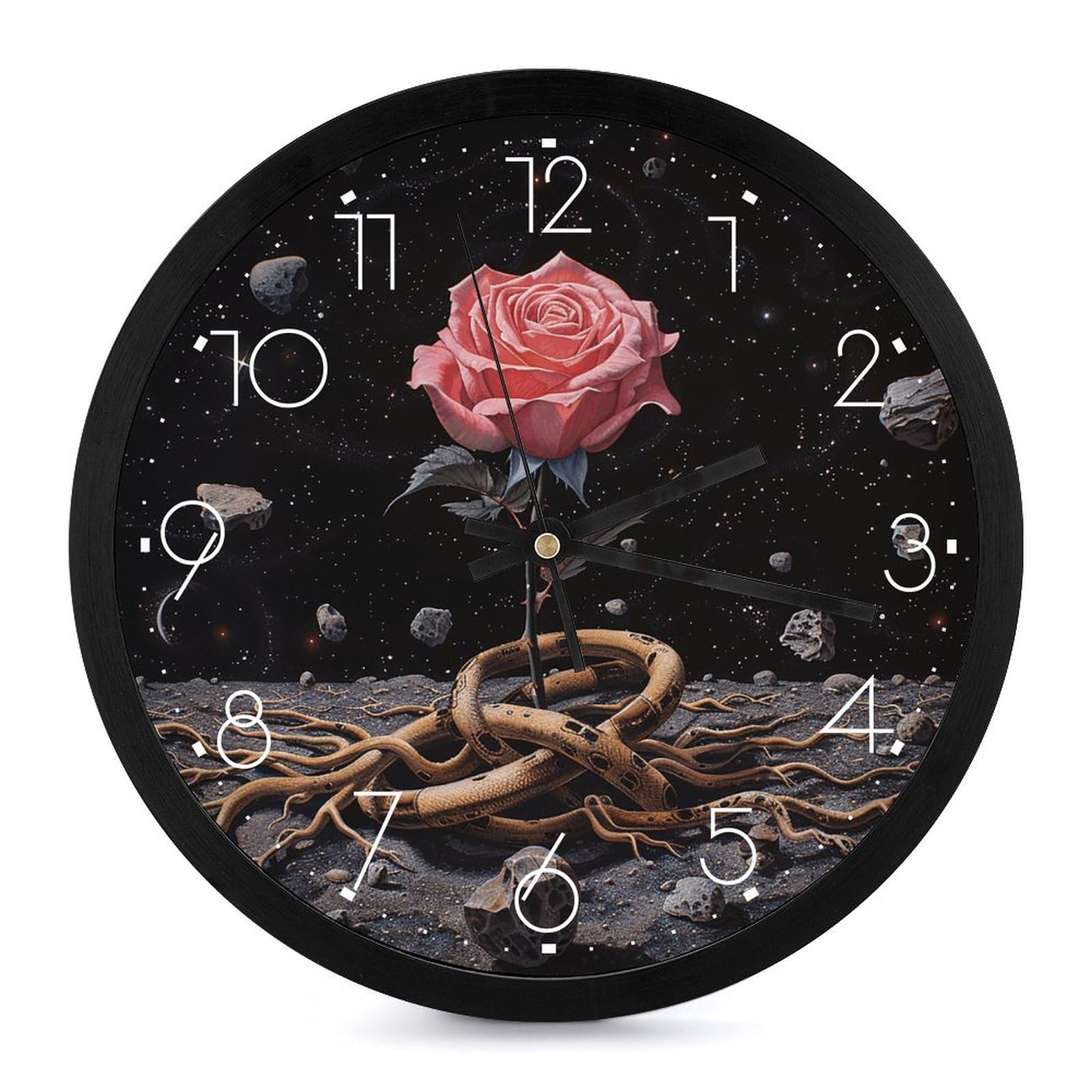 Horloge murale sans tic-tac serpent et rose pour retrouver le calme dans sa chambre