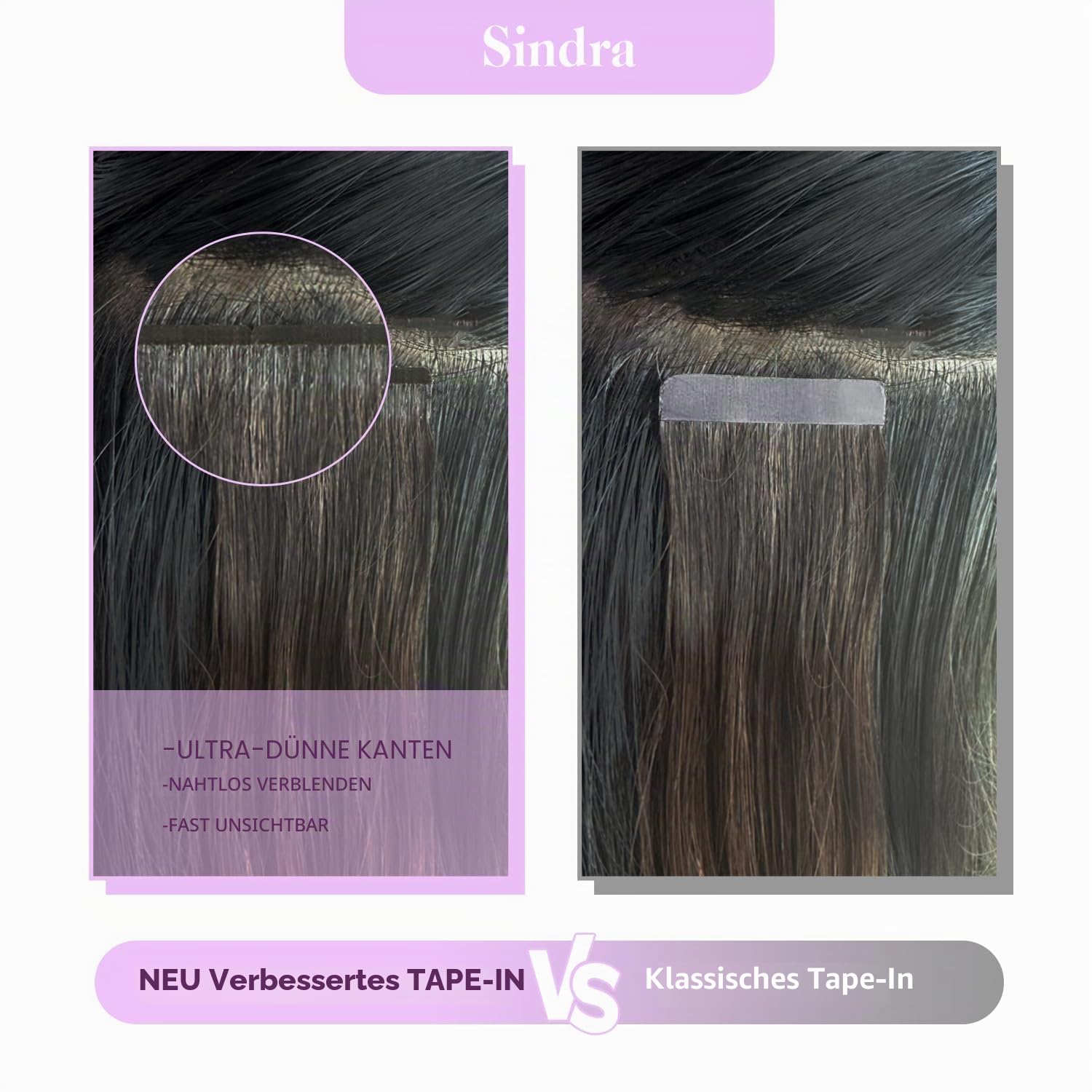 Sindra Tape Extensions Echthaar Ombre Schwarz to Dunkel Braun 50cm | Haar Extensions Echthaar Tape, 20 Stück 50g, Remy Echthaar, Unsichtbare Tape-Verbindung, Glattes Haar, 20 Zoll