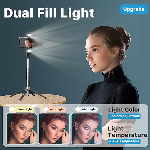 Miniatura 6 de MYBAT PRO - Trípode para selfie stick con control remoto, 4 en 1 extensible portátil Bluetooth Selfie Stick con luces y trípode para teléfono,