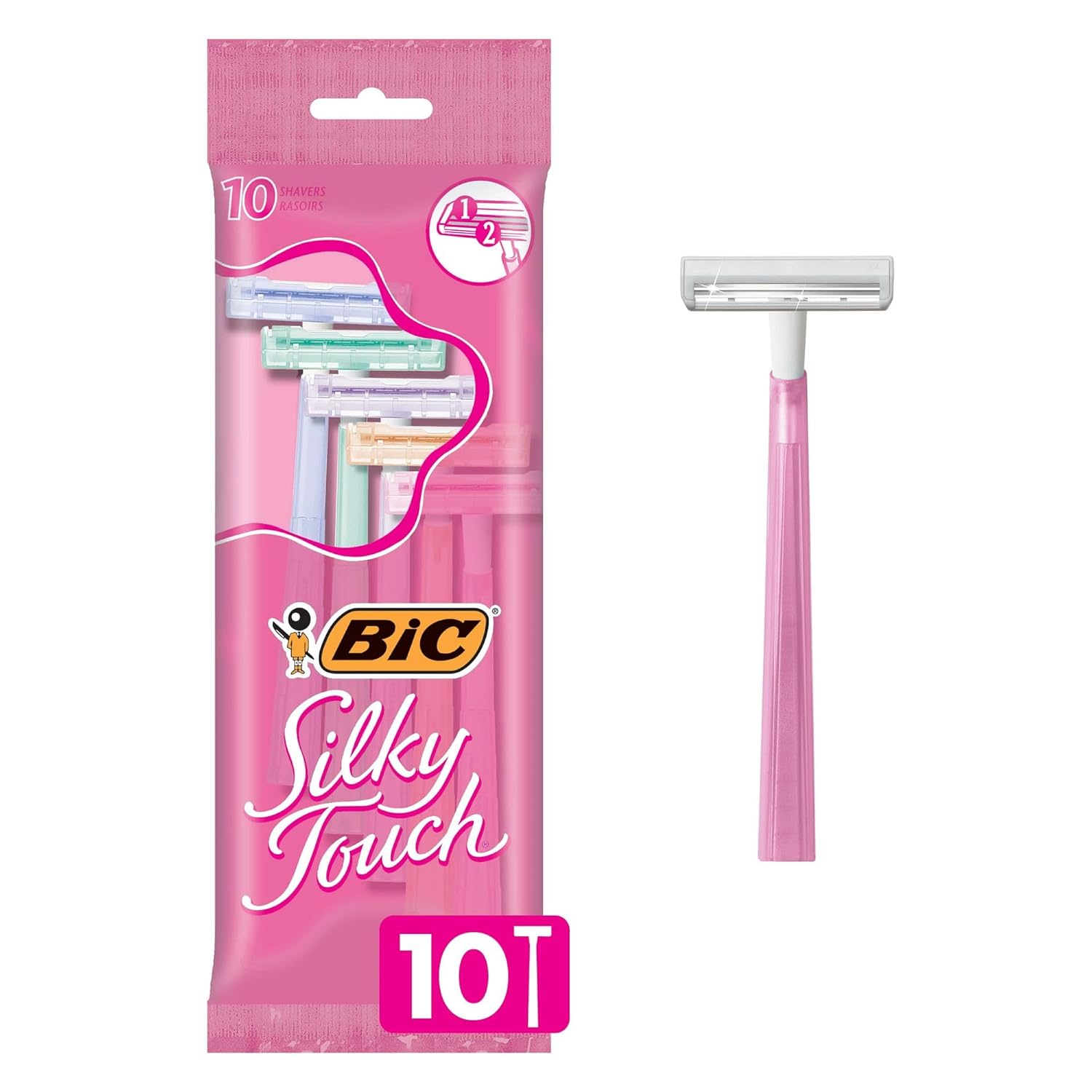 BIC Silky Touch Women's Disposable Razors; With 2 Blades; Pretty Pastel Razor Handles; 10 Count Value Pack of Shaving Razors