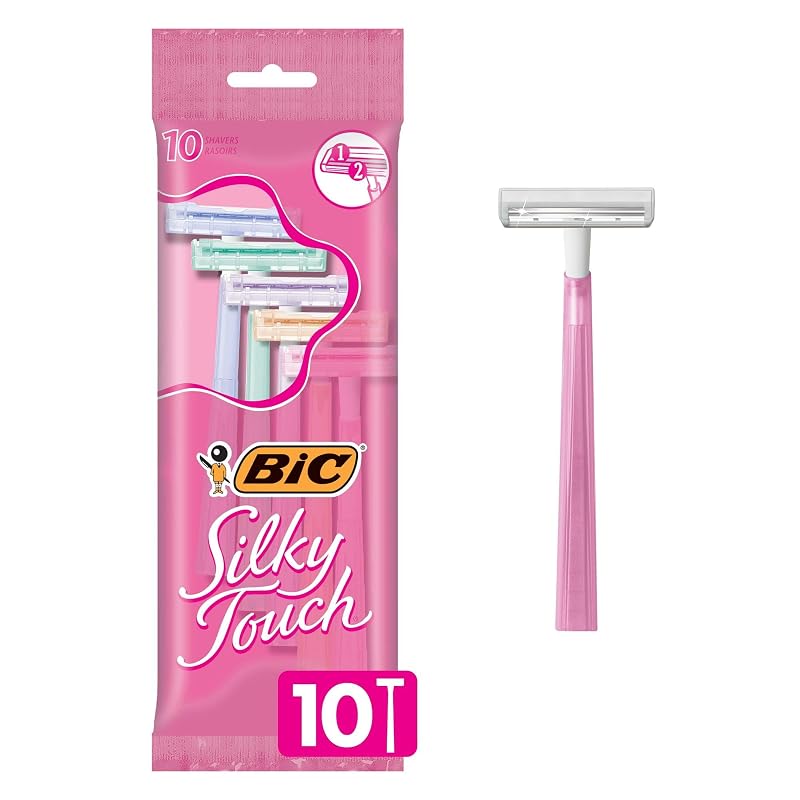 BIC Silky Touch Aparelhos de Barbear Descartáveis com 2 Lâminas, Cabos em Cores Pastel, Pacote com 10