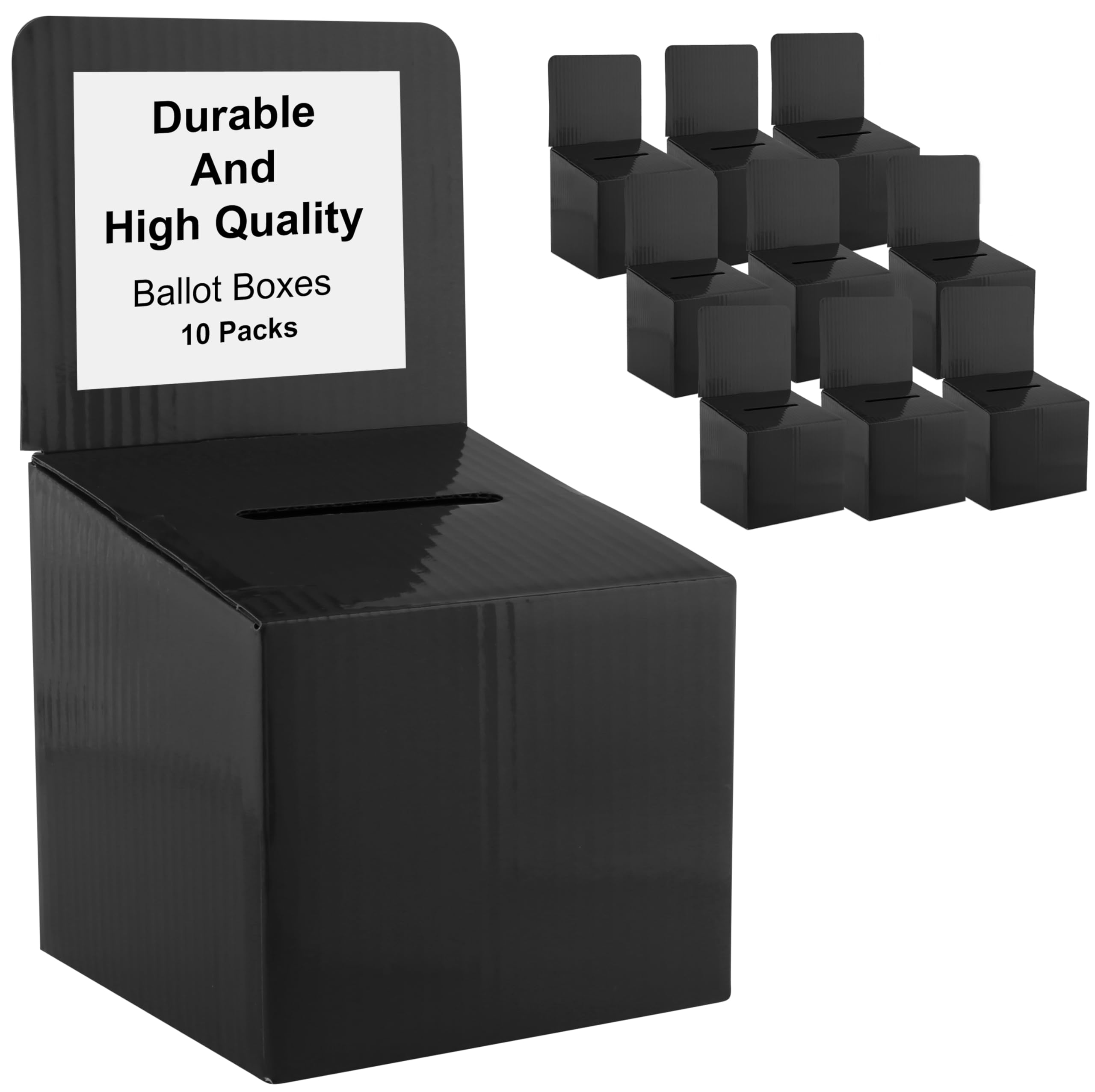 Raffle Ticket Donation Collection Ballot Box Reusable Sturdy thick Cardboard with Slot comment Suggestion Box With Removable Header 6H x 6W x 6D, Display area 6H x 6W(Black10 pack)