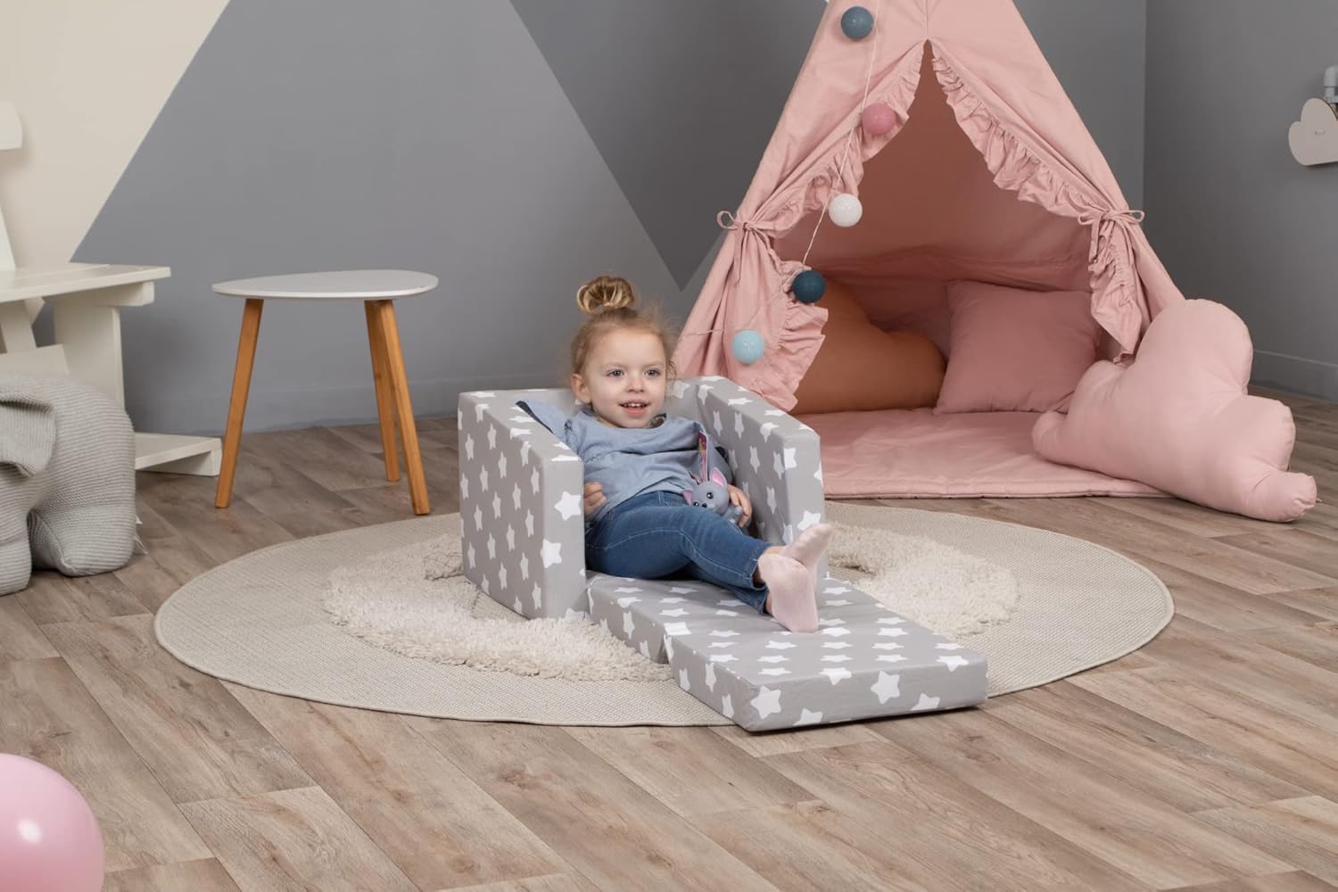 Delsit Kids Couch for Toddlers - 2 in 1 Convertible Foam Armchair to Lounger, Comfy Flip Out Lounge Chair, Sofa for Children, Made in Europe
