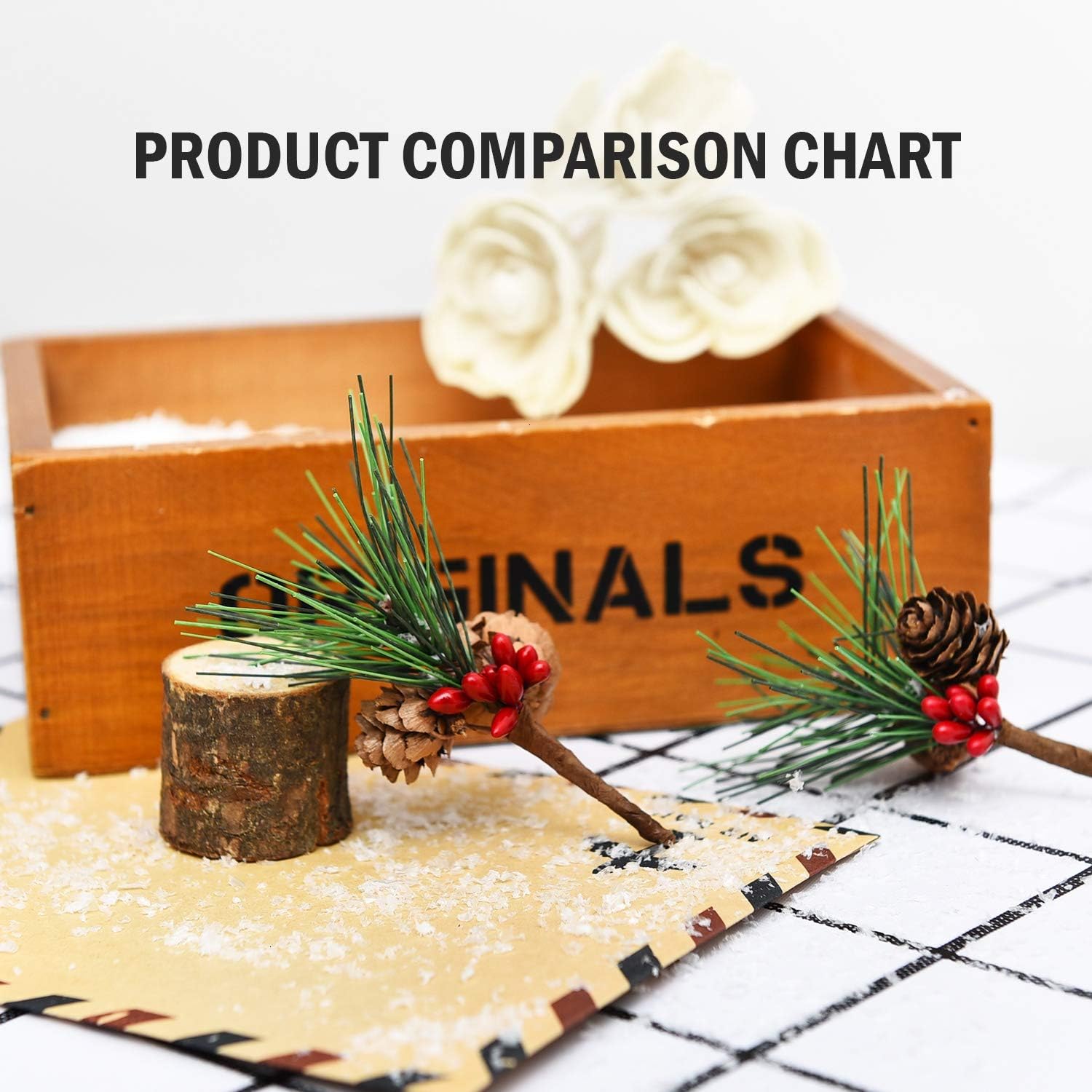 Rocinha Artificial Pine Picks Christmas Picks with Red Berries Pinecones Christmas Package Decorations, Pack of 10, 3.5 Inches