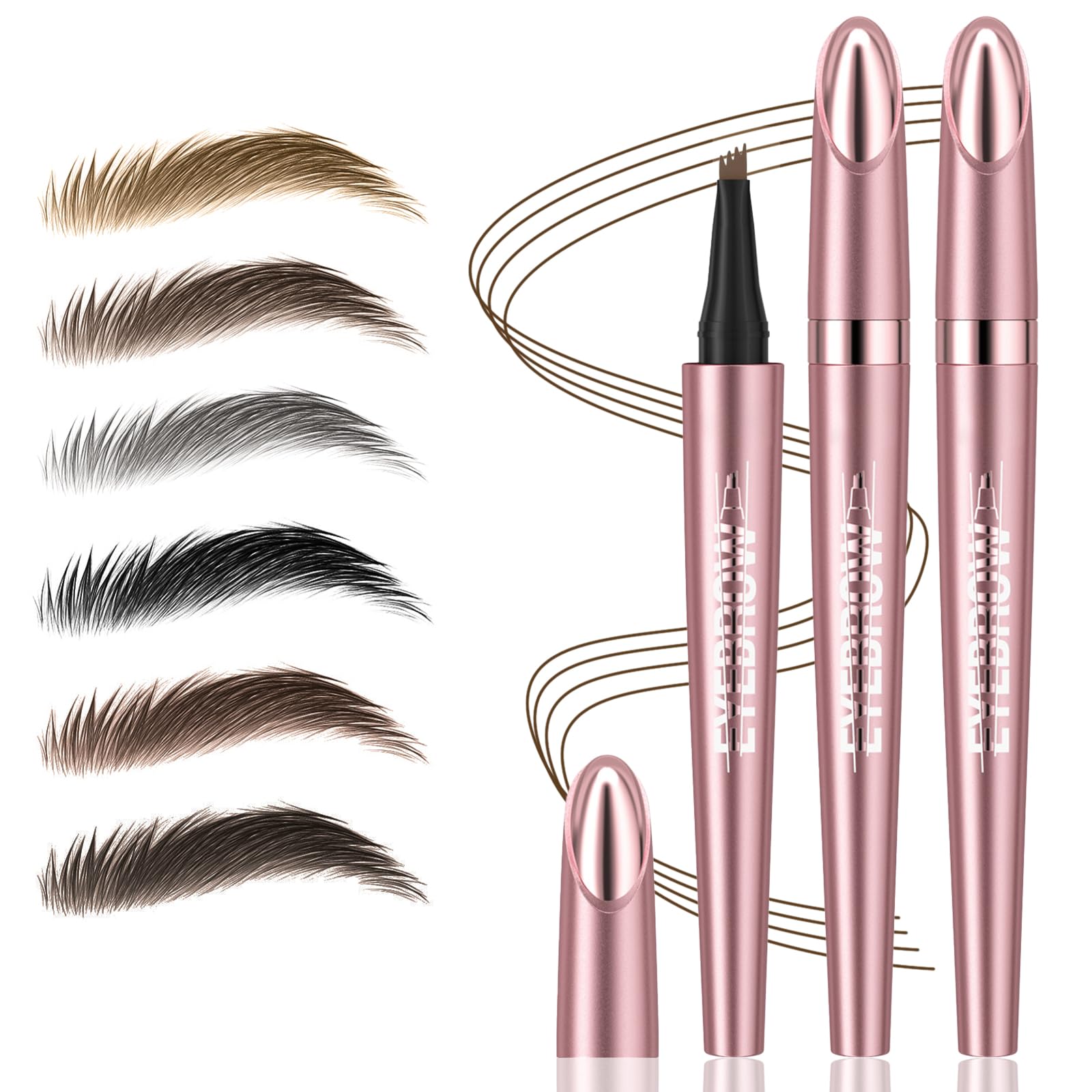 2Pcs Microblading Eyebrow Pen, Long-Lasting Waterproof Eyebrow Pencil with 4-Fork-Tip for 3D Realistic Brow, Easily Create Natural Hair-Like Brow Last All-Day, Eye Brow Pencils for Women -Dark Brown