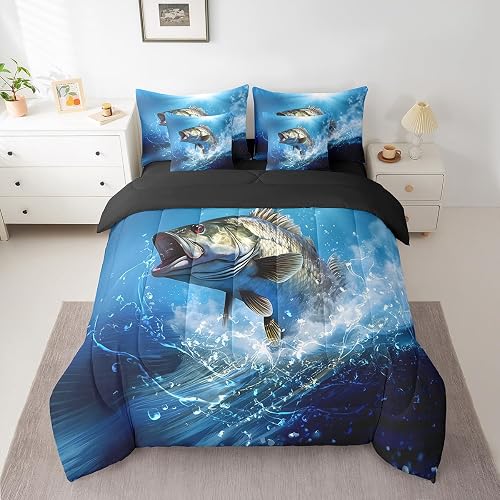 Feelyou Fishing Comforter Set Full Size Kids Boys Girls 7 Pi