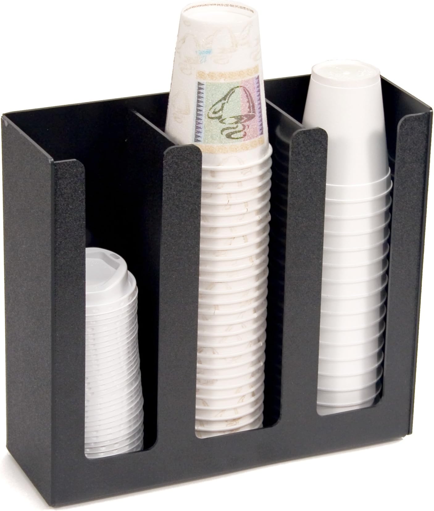 3-Column Cup and Lid Holder, 12.75 x 4.5 x 11.75 Inches, Black (VFPC-1000)