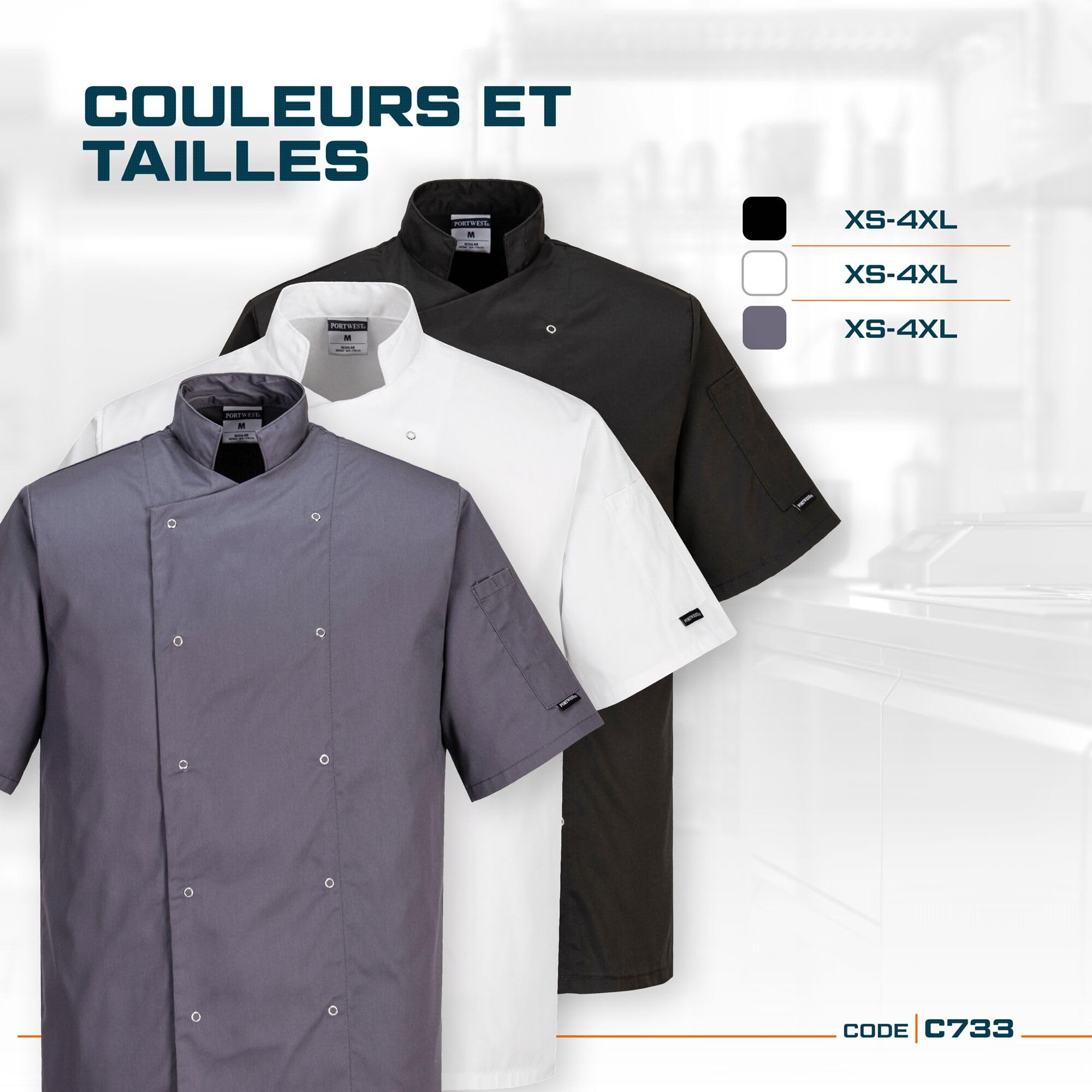 Portwest C733 Cumbria C733BKRXS Veste de chef Gris ardoise Taille S Mixte (lot de 1)