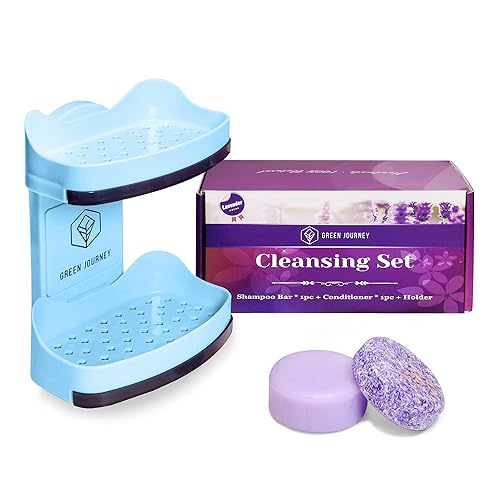 GREEN JOURNEY Juego de barra de champú y acondicionador con soporte de barra, ingredientes naturales, sin sulfatos, tamaño de viaje, embalaje
