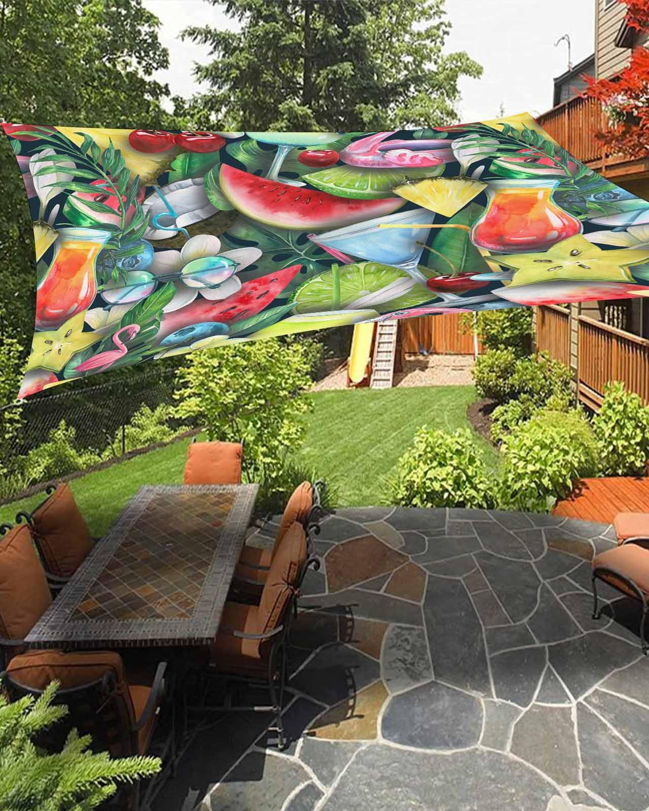 Boanket Sun Shade Sail 8' x 10', Tropical Plants Rectangular Waterproof Outdoor Sun Shades, Summer Botanical Fruits Watercolor Shade Cloth for Patio Deck Terrace Garden Lawns Beach Backyard