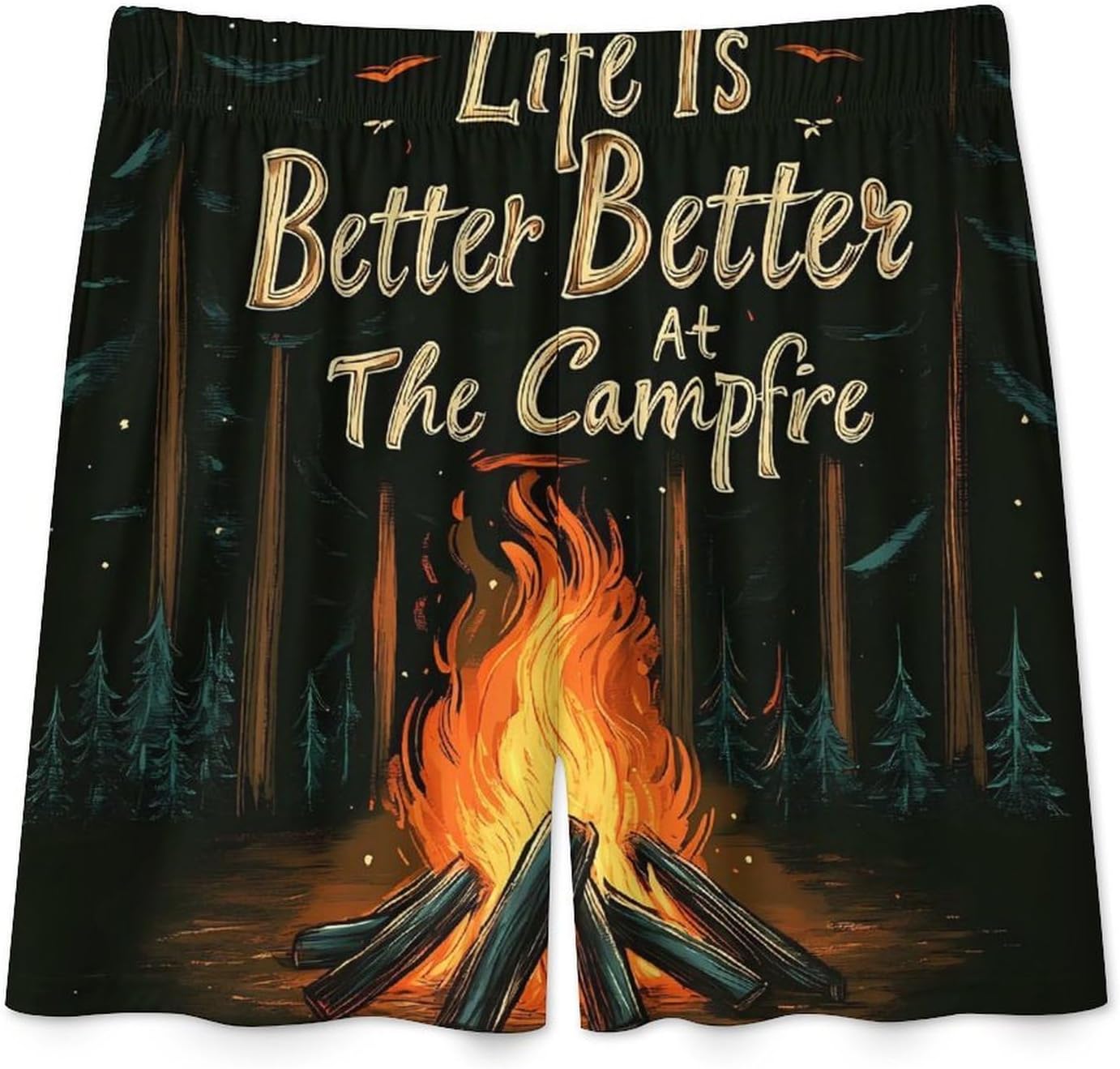 Fire Pit Camping Mens Shorts Pajama Pants with Pockets Casual Swim Trunks for Summer Beach