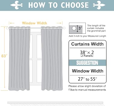 ChrisDowa 100% Blackout Curtains for Bedroom 63 Inches Long 2 Panels Set
