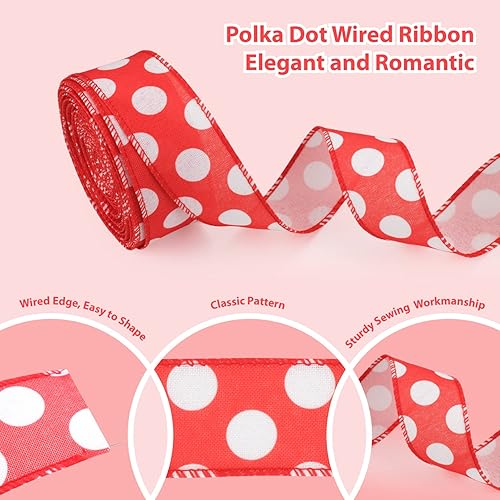 Miniatura 3 de UnionJoy Cinta de lunares con borde con alambre rollo de 15 pulgadas x 10 yardas cinta de manualidades para envolver regalos corona arreglo floral