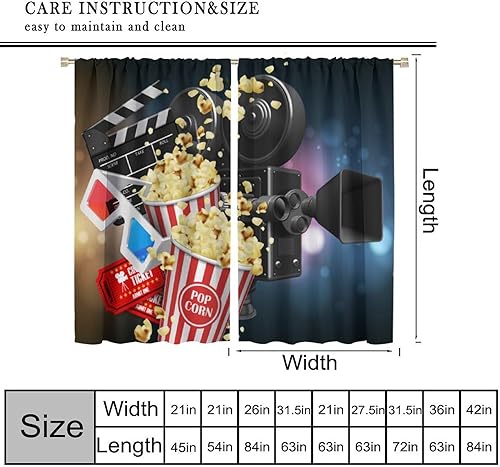Miniatura 55 de Cortinas opacas para cine en casa, diseño retro moderno, tiras de película de palomitas de maíz para cámara de película, bolsillo para barra,