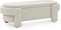 Vista 8 de LKTART Banco otomano tapizado de tela de lino con gran espacio de almacenamiento, banco de almacenamiento para sala de estar, entrada, color beige
