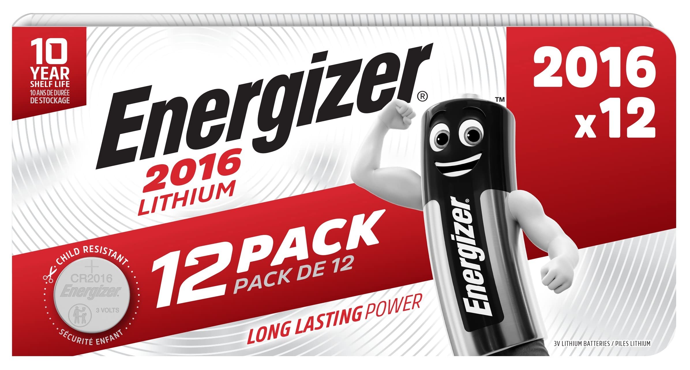Energizer CR2016 Lithium Coin Cell Battery 3 Volt 12 Pack