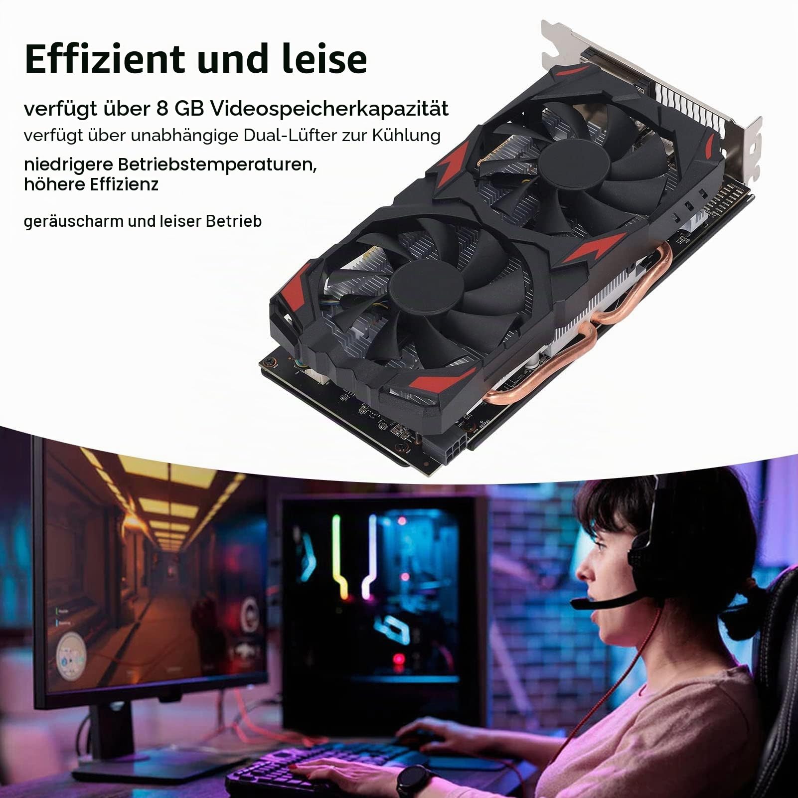Dpofirs RX 580 8 GB 256BIT Gaming-Grafikkarte mit Zwei Lüftern für Desktop-PCs, Plug-and-Play, Effizient und Leise, Einfache Installation, Stabil und Langlebig (580 8G D5)