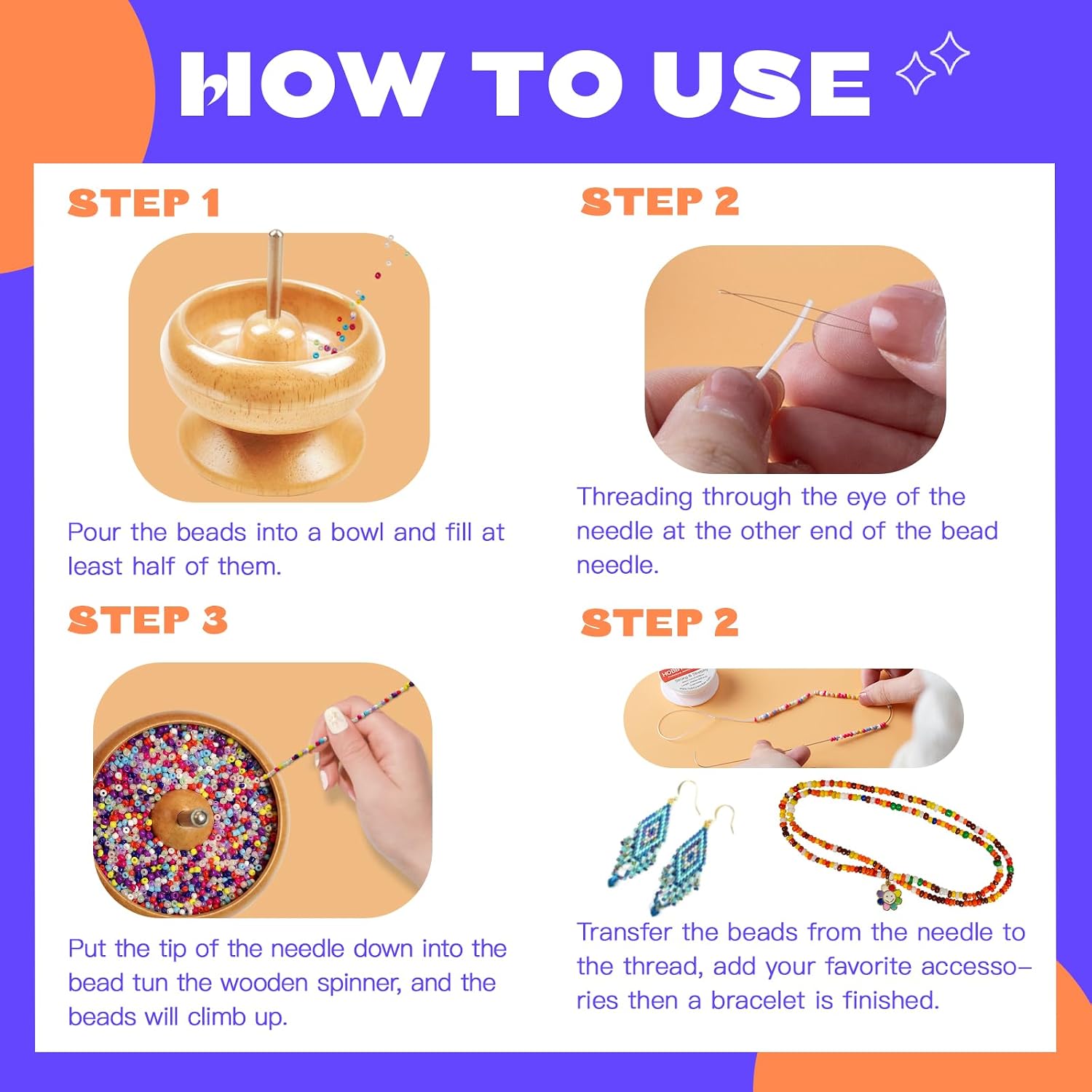 hobbyworker Bead Spinner, for Jewelry Bracelet Making, Seed Beads, Waist Beads Kit Line Quick Beading Tool (3 Trays 1 Bead Plugs)