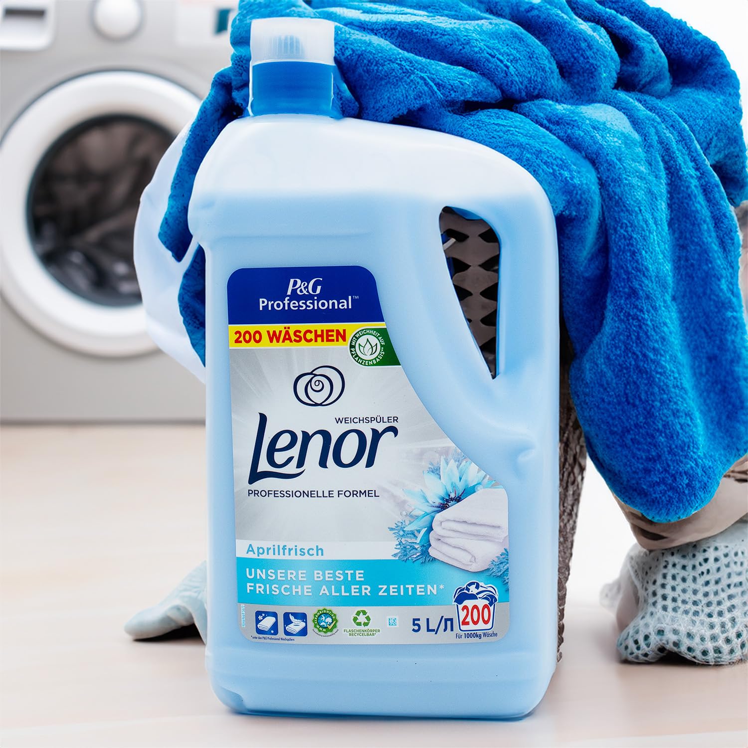 Lenor Professional Weichspüler Aprilfrisch, Macht Ihre Wäsche frisch und weich, Professionelle Formel für den professionellen Gebrauch, Dermatologisch getestet, 200 Waschladungen, 5 L (1er Pack)