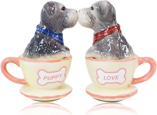 Miniatura 4 de Ebros - Juego de salero y pimentero de cerámica gris Schnauzer en miniatura, juego de salero y pimentero, figuras de San Valentín, fiestas, cocina,