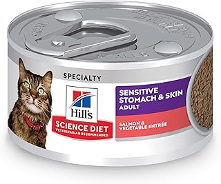 Hill's Science Diet Sensitive Stomach & Skin, Adult 1-6, Stomach & Skin Sensitivity Support, Wet Cat Food, Salmon & Vegetables Minced, 2.9 oz Can, Case of 24