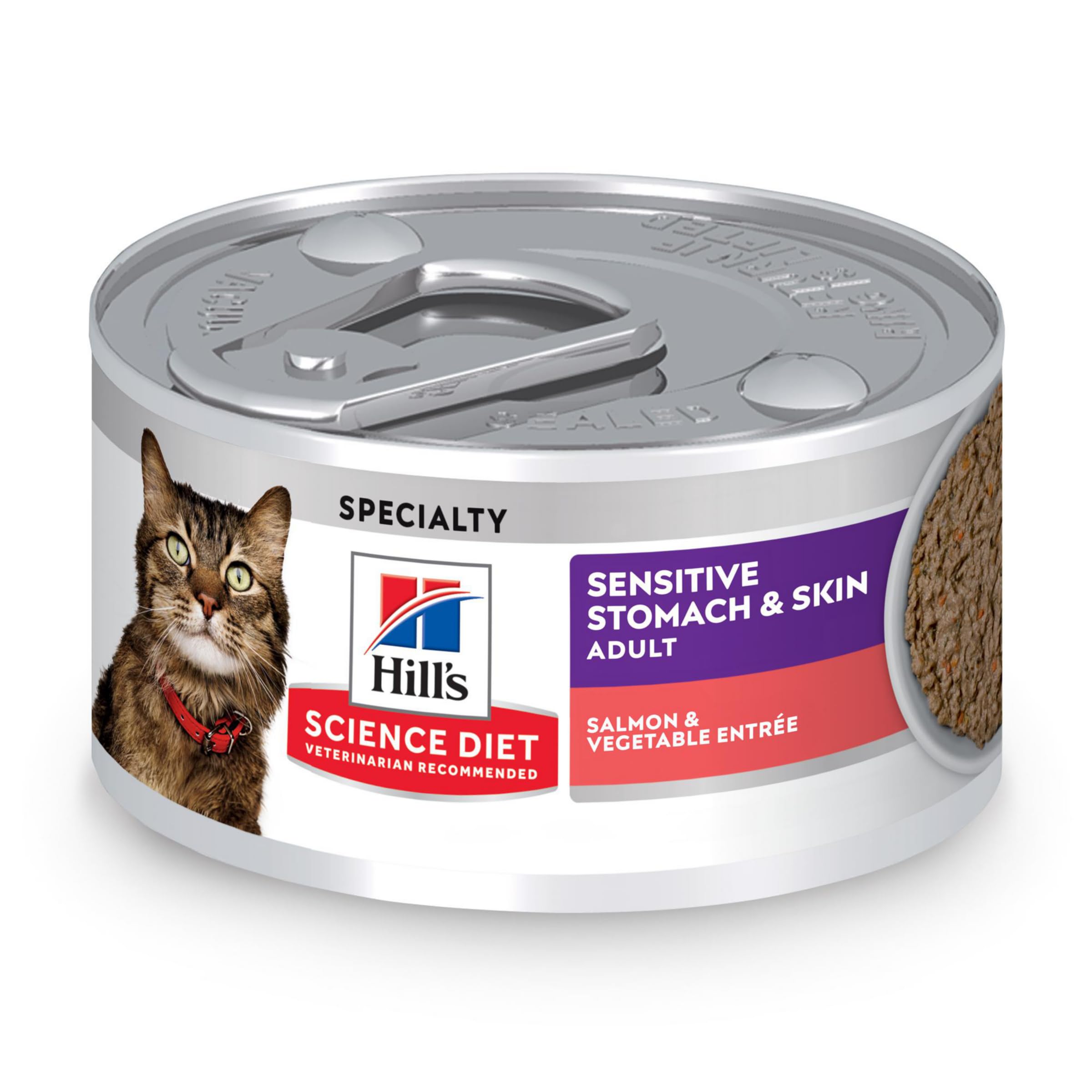 Hill's Science Diet Sensitive Stomach & Skin, Adult 1-6, Stomach & Skin Sensitivity Support, Wet Cat Food, Salmon & Vegetables Minced, 2.9 oz Can, Case of 24