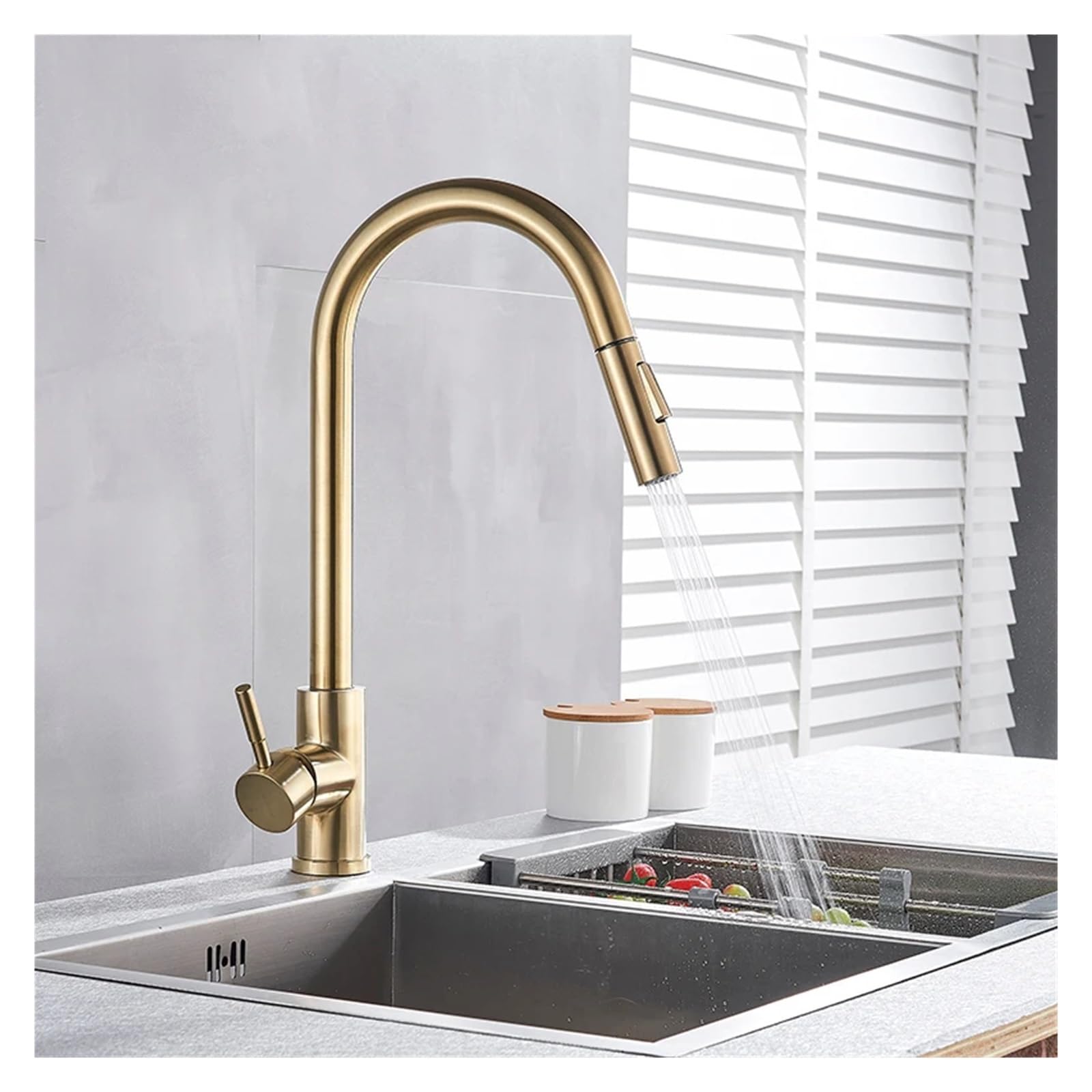 MXXQRHF Gold Brushed Kitchen Faucet Swivel Wall-Mounted Pull-Out Sprayer hot and Cold Water Mixer Faucet,Bathroom Vanity Mixer