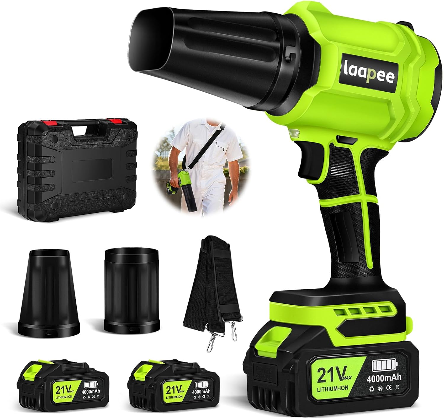 Leaf Blower Cordless with Two 4.0Ah Battery and Charger 800,000 RPM Lightweight Battery Powered Electric Leaf Blower Handheld Blowers for Lawn Care,Dust,Snow,Car Blowing Water with 2 Extended Nozzle